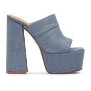 Denim mules med platform og høj hæl