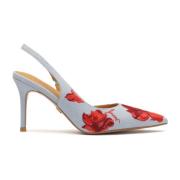 Blå blomstret stof slingback pumps