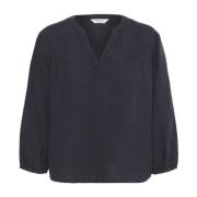 Midnight Bluse med Plisser og V-Hals