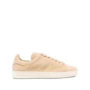 Beige Ruskind Sneakers med T Logo