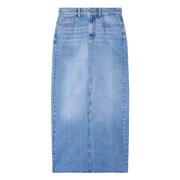 Denim Maxi Nederdel med Dyb Slids