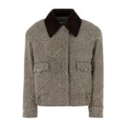 Broderet Tweed Oversize Bomberjakke