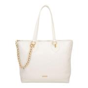 Præget Oversize Tote Taske Creme