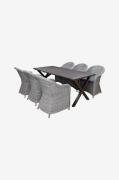 LifestyleGarden - Bord 190 cm & 6 stk. kviksølvstole - Brun - Spisegru...