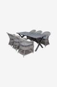LifestyleGarden - Bord 190 cm & 6 stk Marbella-stole - Grå - Spisegrup...