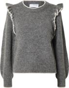 Selected Femme Slfalva Frills LS Alpaca Blend Knit Oneck Kvinde Grå Sw...