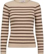 A-VIEW Lana rib Stripe Blouse Kvinde Sand/brown Sweaters Str XS - hos ...