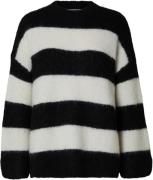 Selected Femme Slfgabella LS Wool Knit Oneck Camp Kvinde Sort/hvid Swe...