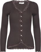 Rosemunde Silk Cardigan w/ Lace Kvinde Dark Espresso Cardigans Str L -...