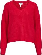 Object Objmilu LS LO Vneck Knit E AU 24 Kvinde Flame Scarlet Toppe Loo...