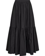 Ganni Cotton Poplin Maxi Flounce Skirt Kvinde Black Maxi Nederdele Str...