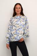 Kaffe Kaeva Shirt Kvinde Blue/yellow Painted Flower Langærmede Bluser ...