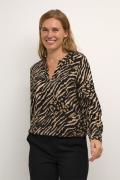 Kaffe Kaditte Blouse Kvinde Black And Brown Animal Print Langærmede Bl...