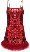 OW Collection Luna Sequin Feather Dress Kvinde Bordeaux Korte Kjoler S...