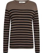 Soaked in Luxury Slpina Striped Tee LS Kvinde Walnut With Black Stripe...