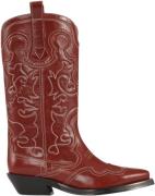 Ganni Mid Shaft Embroidered Western Boot Kvinde Barbados Cherry Cowboy...