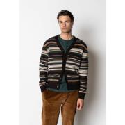 Clean Cut Copenhagen Phillip Cardigan Knit Mand Deep Green/ecru Stripe...