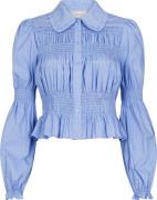 Neo Noir Kella Stripe Smock Shirt Kvinde Light Blue Langærmede Bluser ...