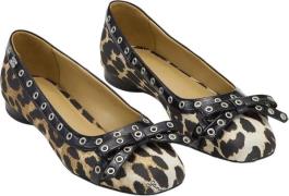 Ganni Eyelets Bow Ballerina Satin Print Kvinde Leopard Print Ballerina...