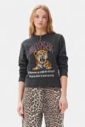 Ganni Graphic Wool Mix Tiger Crewneck Kvinde Gray Quill Sweaters Str L...