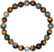 Nialaya Men's Wristband With Aquatic Agate, Brown Tiger Eye and Silv L...