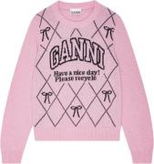 Ganni Graphic Wool Mix Bow Crewneck Kvinde Mauve Chalk Sweaters Str S ...