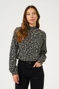 Kaffe Kamalene Blouse Kvinde Black/white/gold Print Langærmede Bluser ...