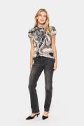 Saint Tropez Liljasz Crinkle SS Shirt Kvinde Black Wavy Flowers Skjort...