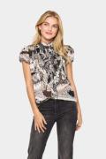 Saint Tropez Liljasz Crinkle SS Shirt Kvinde Black Wavy Flowers Skjort...