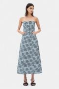 Ganni Botanical Jacquard Long Corsage Dre Kvinde Illusion Blue Maxi Kj...