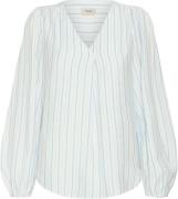 Fransa Frariana BL 4 Kvinde White W. Azure Blue Stripe Langærmede Blus...