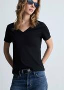 MANGO Vneck Cotton T-shirt Kvinde Black Kortærmede T-shirts Str L - ho...