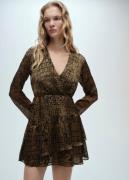 MANGO Animal Print Ruffle Dress Kvinde Brown Korte Kjoler Str L - hos ...