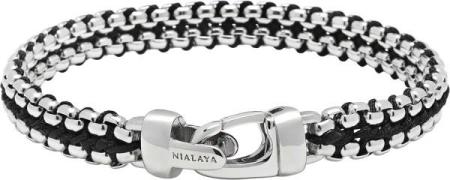 Nialaya Men's Black Woven 8mm Box Chain Bracelet in Silver M - Armbånd...