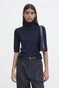 Filippa K Merino Elbow Sleeve Top Kvinde Navy Kortærmet Strik Str L Me...