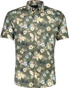 Lindbergh Printed Cotton/linen Shirt S/S Mand Khaki Kortærmede Skjorte...