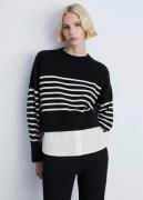 MANGO Combined Knitted Sweater Kvinde Black Sweaters Str L - hos Magas...